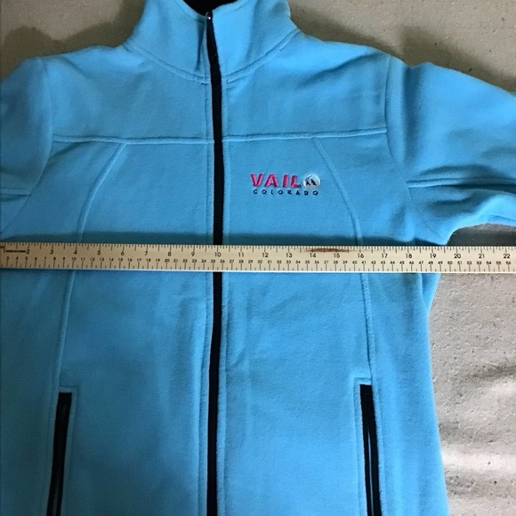 Vail Colorado Womens Fleece Jacket Full Zip Long Sleeve Zipper Pockets Blue Sz S - Picture 7 of 11
